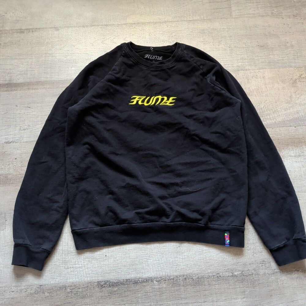 Flume Long Sleeve Sweatshirt Black Mens Size Medium M Yellow Logo